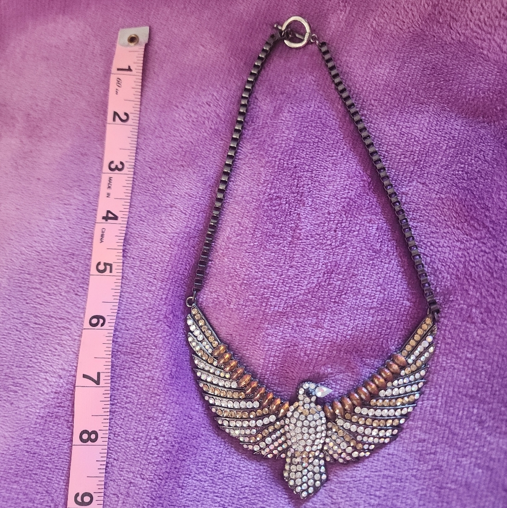 Elegant Silver and Bronze With Multi-color Gem Stones Phoenix Necklace